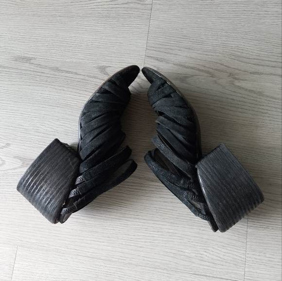 Marsell × Eckhaus Latta Suede Strappy Block Chunky Heel Sandals Black 40EU - Picture 12 of 16